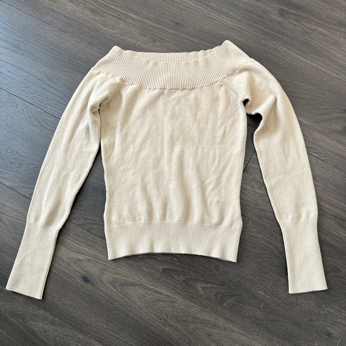 Vintage Jacob Beige Off Shoulder Fitted Knit Long Sleeve Top – view 7