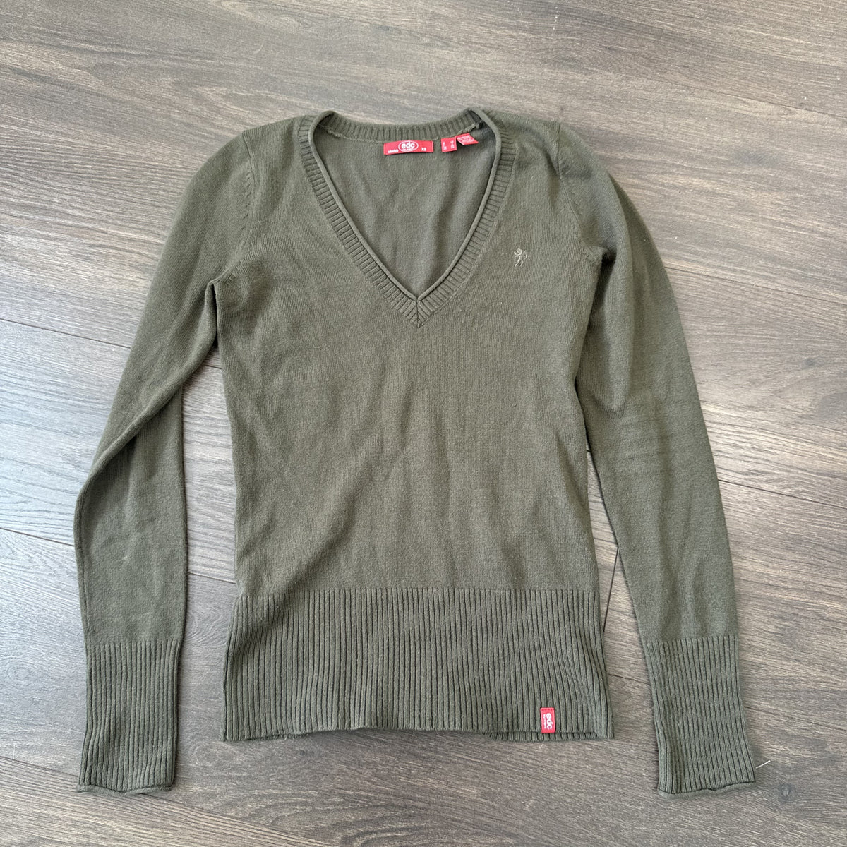 Y2K EDC by Esprit Olive Khaki Fitted Logo Knit Sweater – view 10
