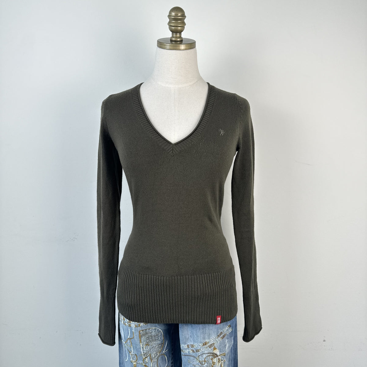 Y2K EDC by Esprit Olive Khaki Fitted Logo Knit Sweater – view 7