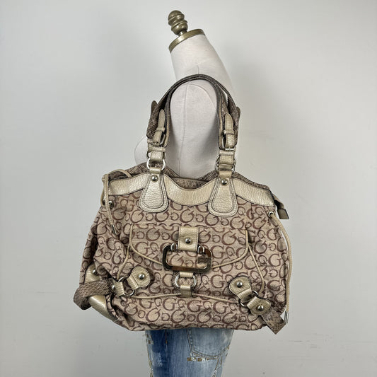 Y2K Guess Beige & Brown Monogram Snake Print Shoulder Bag – view 6