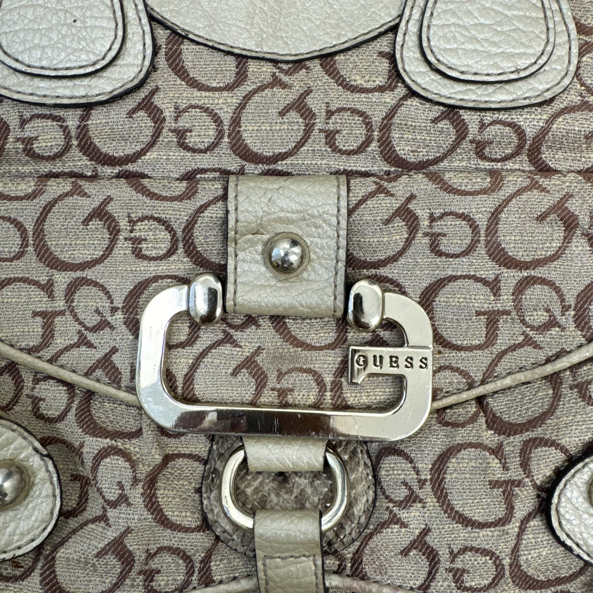 Y2K Guess Beige & Brown Monogram Snake Print Shoulder Bag – view 2
