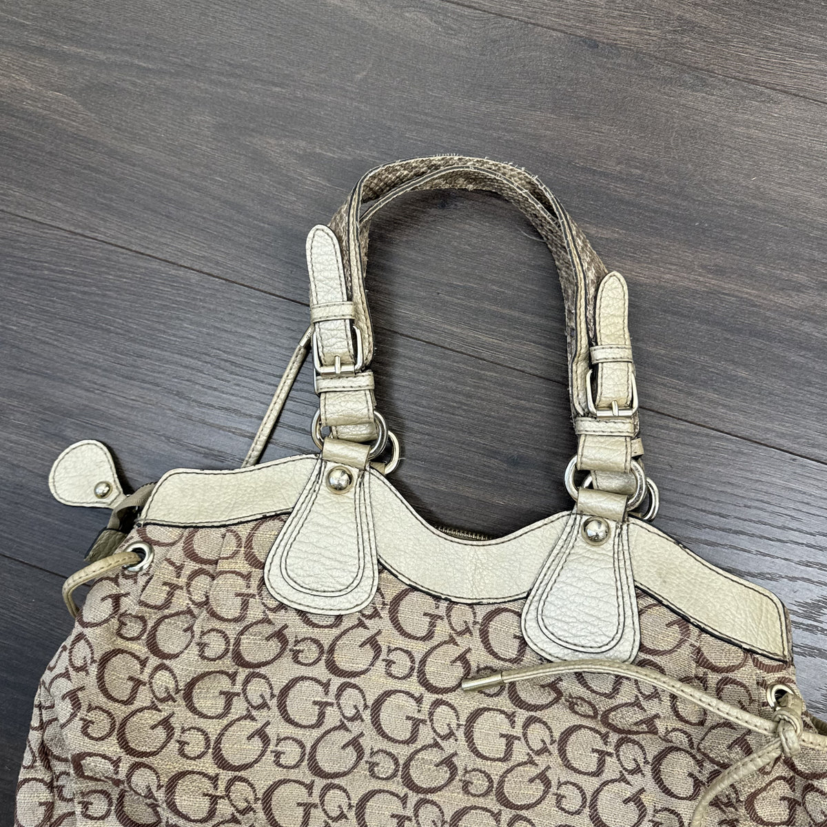 Y2K Guess Beige & Brown Monogram Snake Print Shoulder Bag – view 13