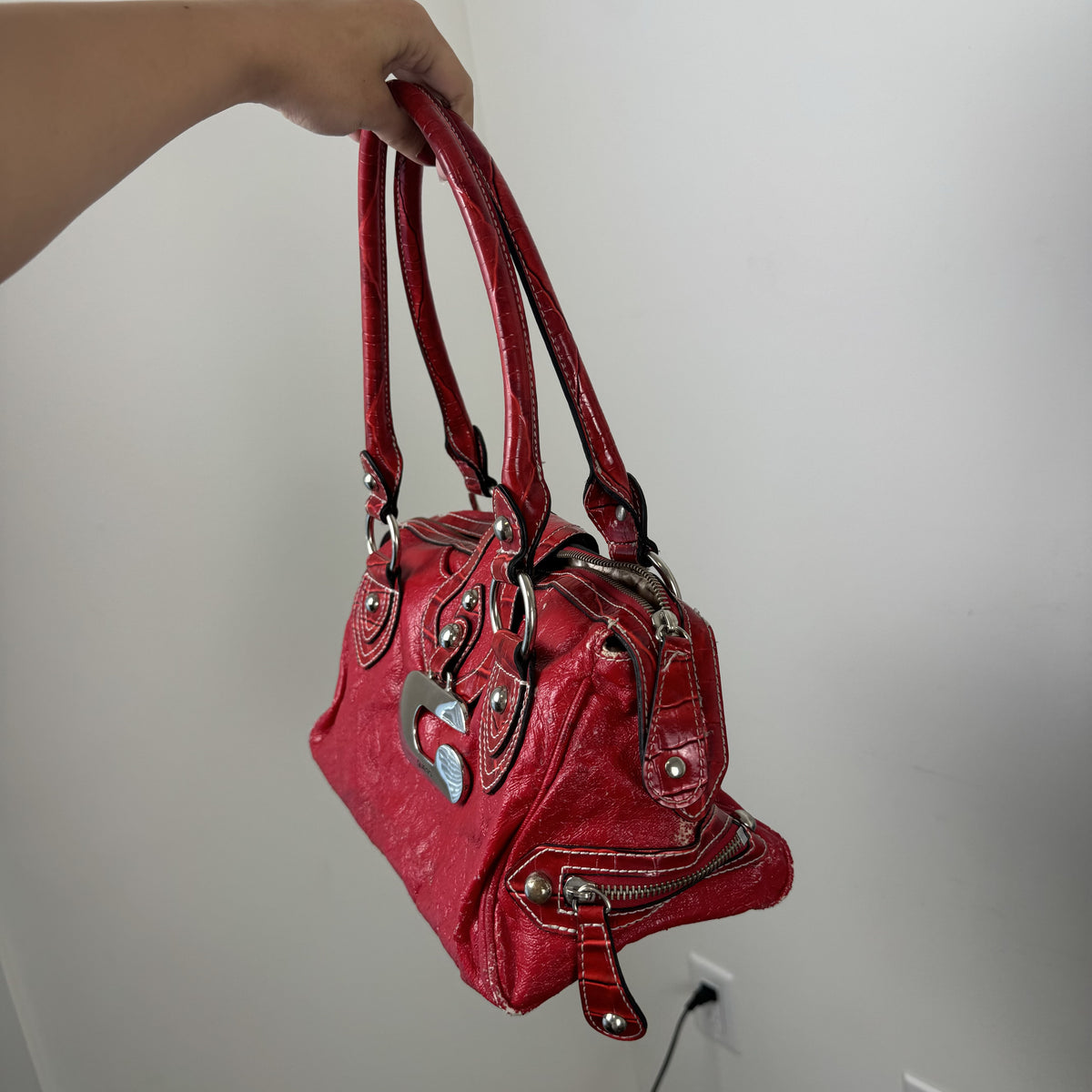 Y2K Guess Red Croco Print Leather Shoulder Bag – view 5