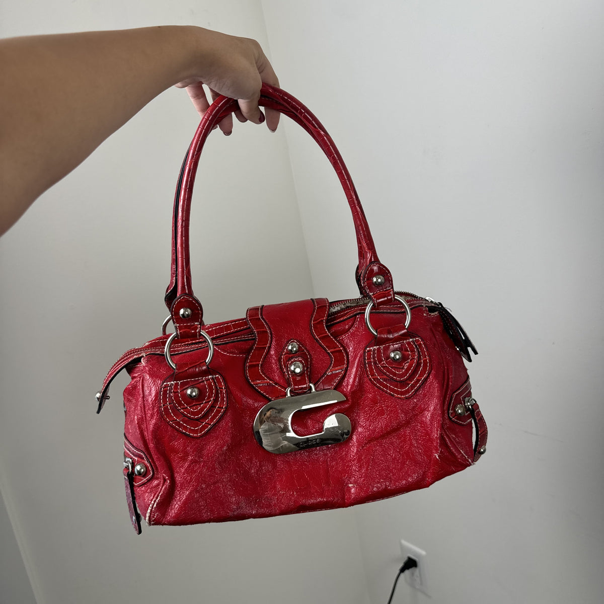Y2K Guess Red Croco Print Leather Shoulder Bag – view 6