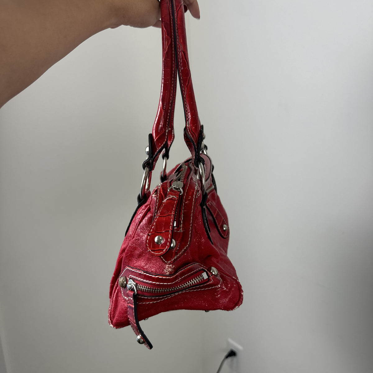 Y2K Guess Red Croco Print Leather Shoulder Bag – view 7