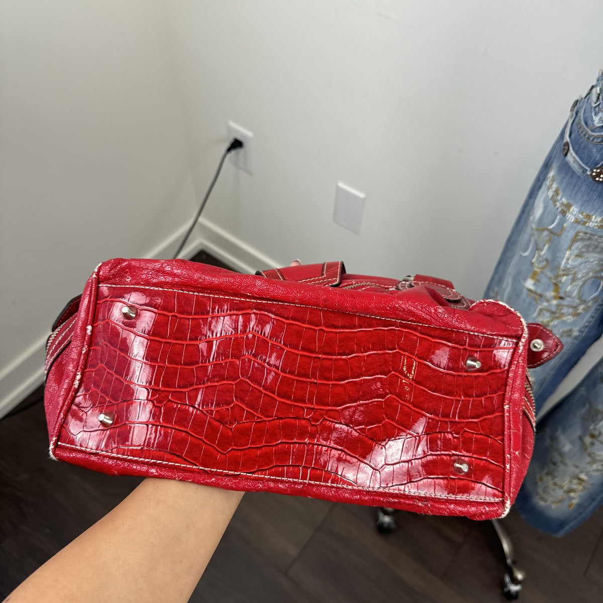 Y2K Guess Red Croco Print Leather Shoulder Bag