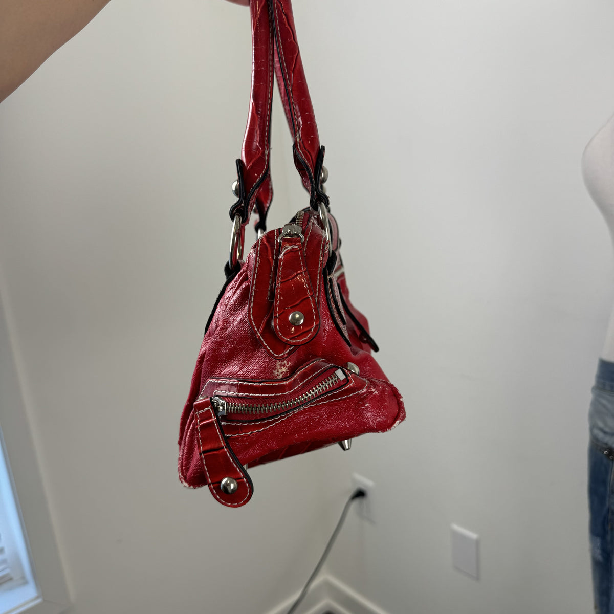 Y2K Guess Red Croco Print Leather Shoulder Bag – view 9