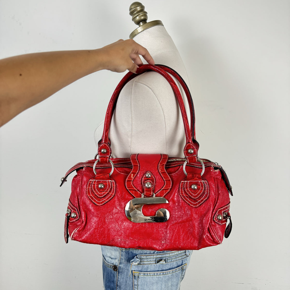 Y2K Guess Red Croco Print Leather Shoulder Bag – view 10