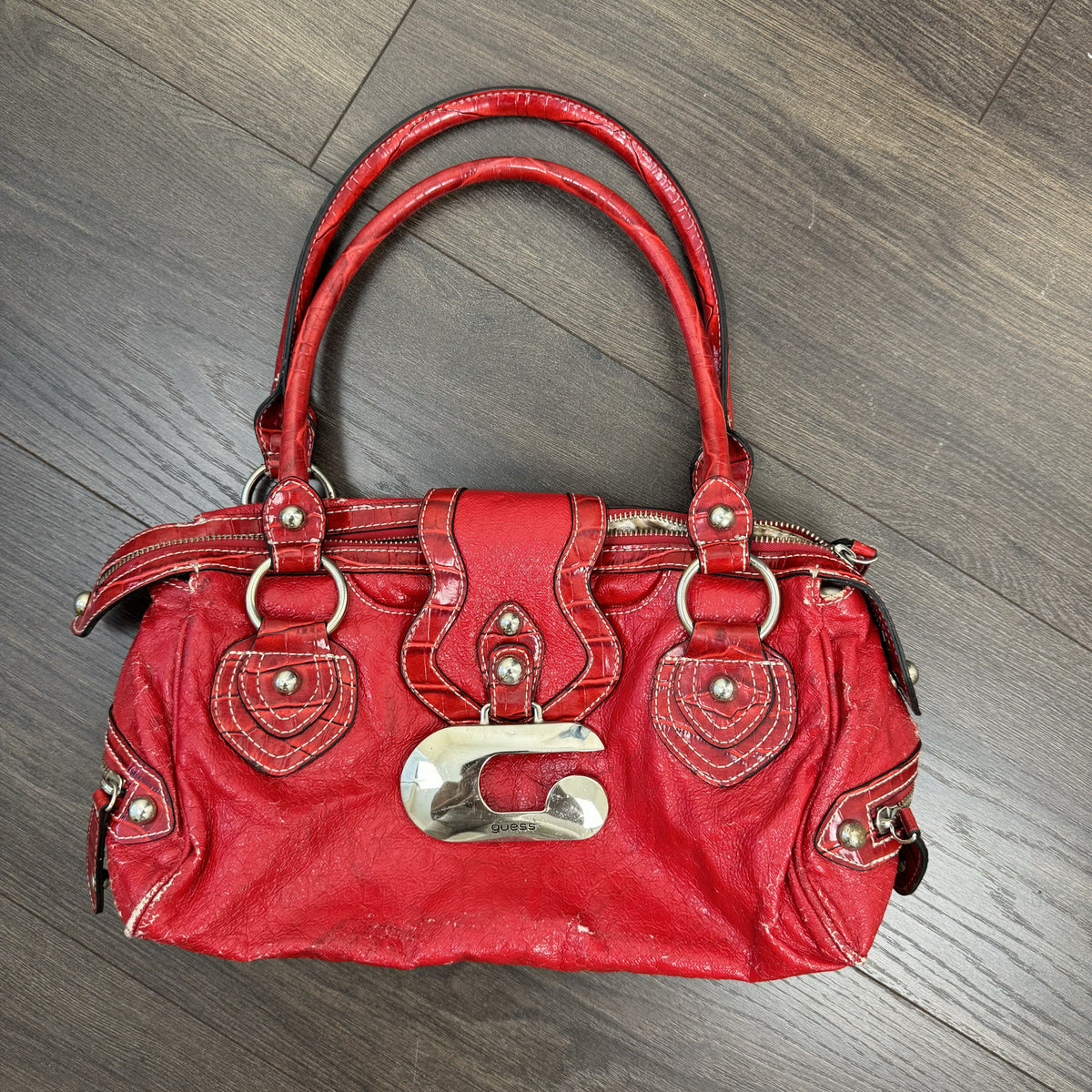 Y2K Guess Red Croco Print Leather Shoulder Bag – view 12