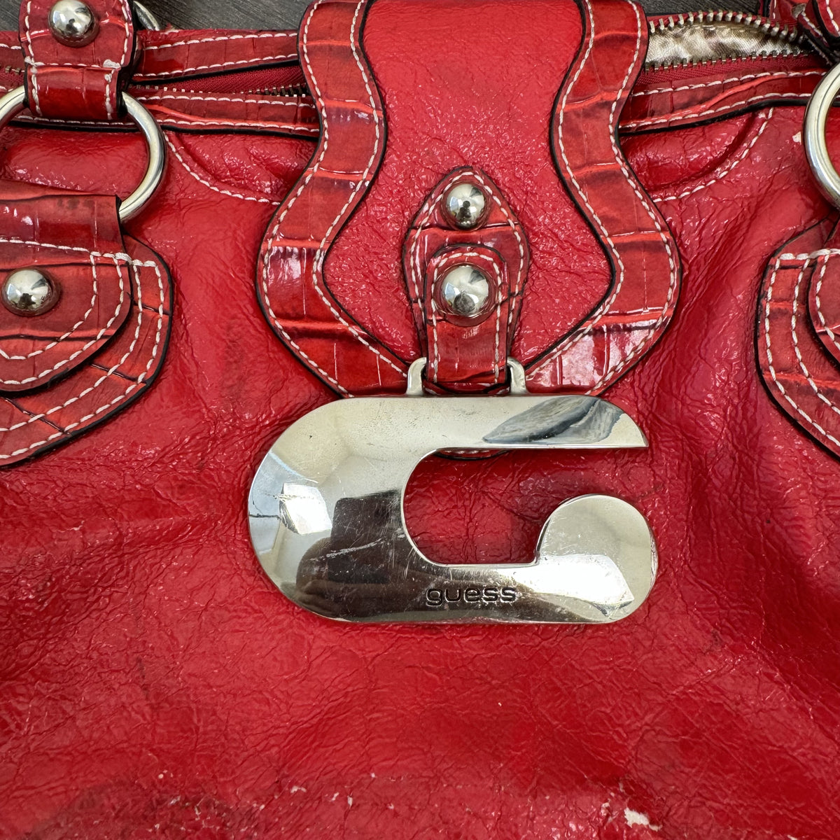 Y2K Guess Red Croco Print Leather Shoulder Bag – view 2