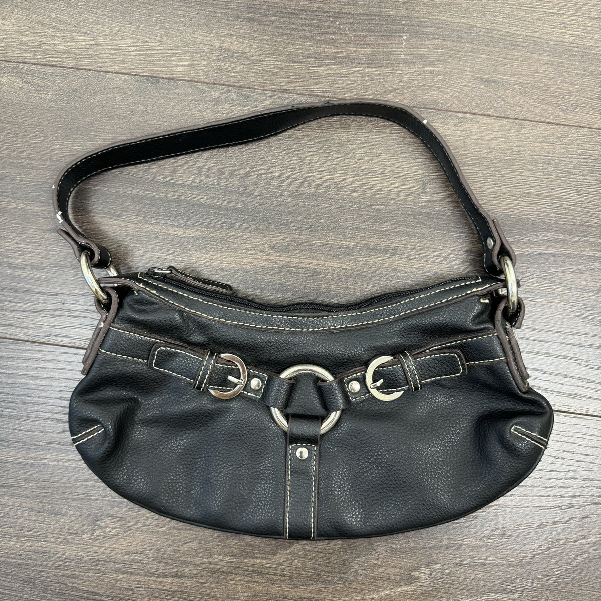 Vintage Nine West Black Leather Mini Shoulder Bag with Silver Buckle – view 8