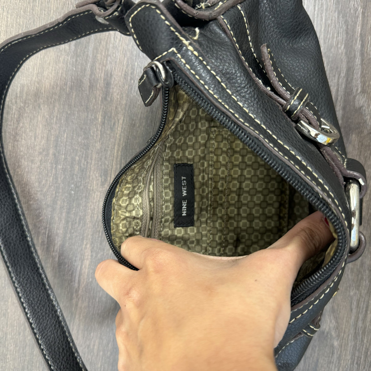 Vintage Nine West Black Leather Mini Shoulder Bag with Silver Buckle – view 6