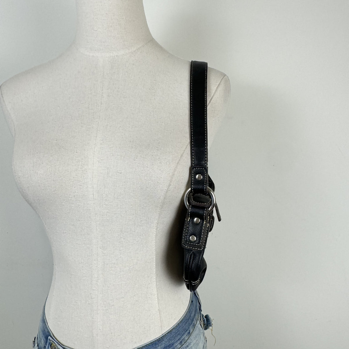 Vintage Nine West Black Leather Mini Shoulder Bag with Silver Buckle