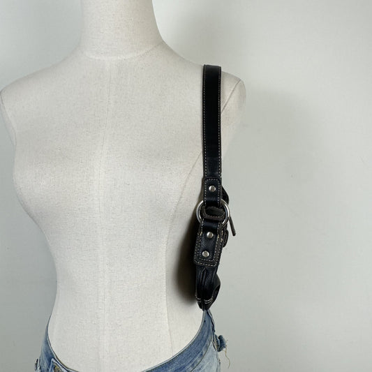 Vintage Nine West Black Leather Mini Shoulder Bag with Silver Buckle