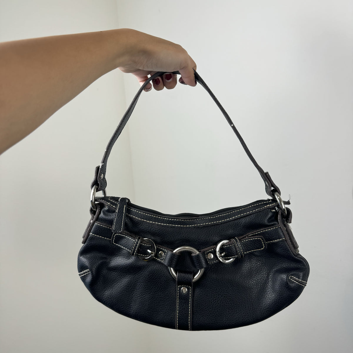 Vintage Nine West Black Leather Mini Shoulder Bag with Silver Buckle – view 7