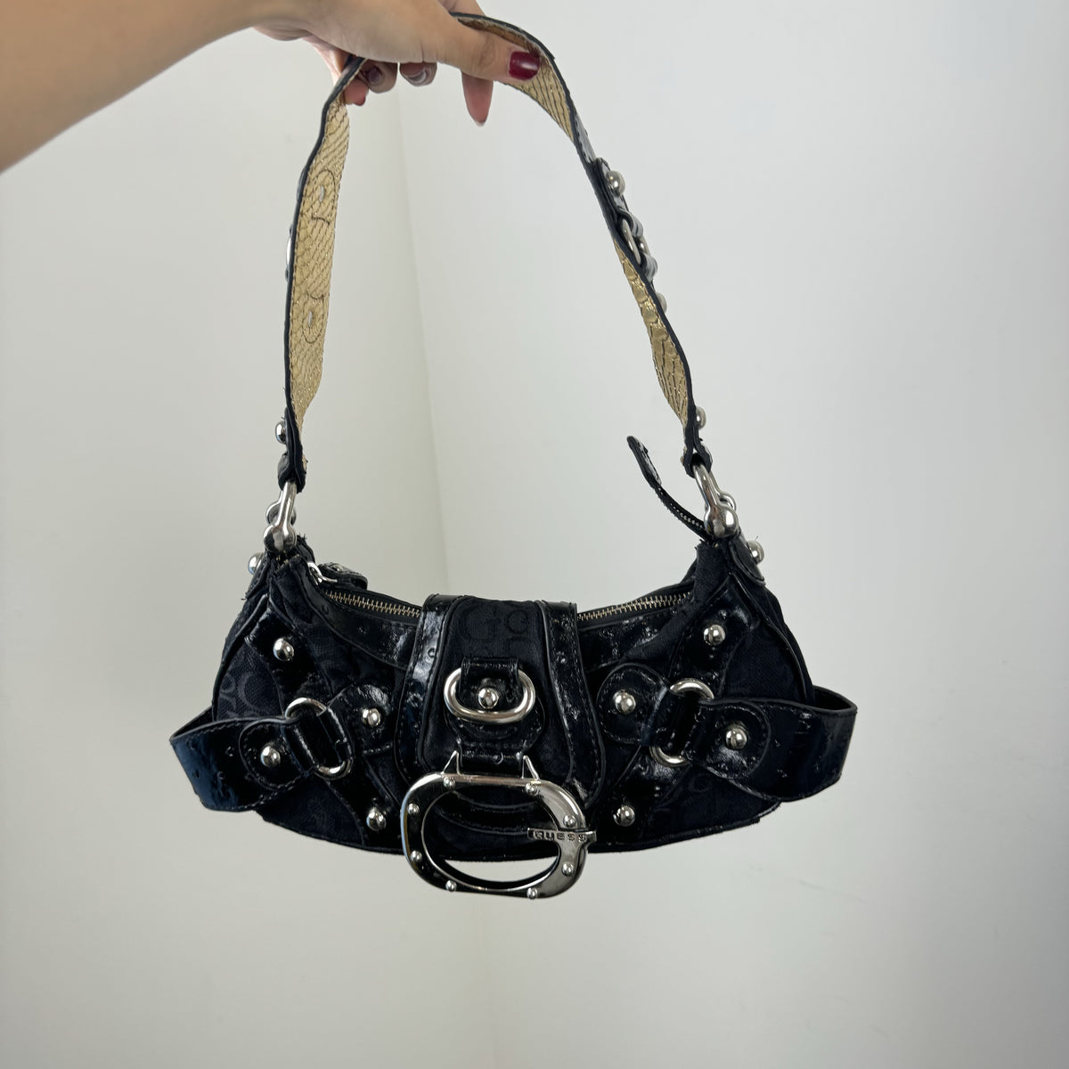 Vintage Y2K Guess Silver Studded Buckle Shoulder Bag – view 3