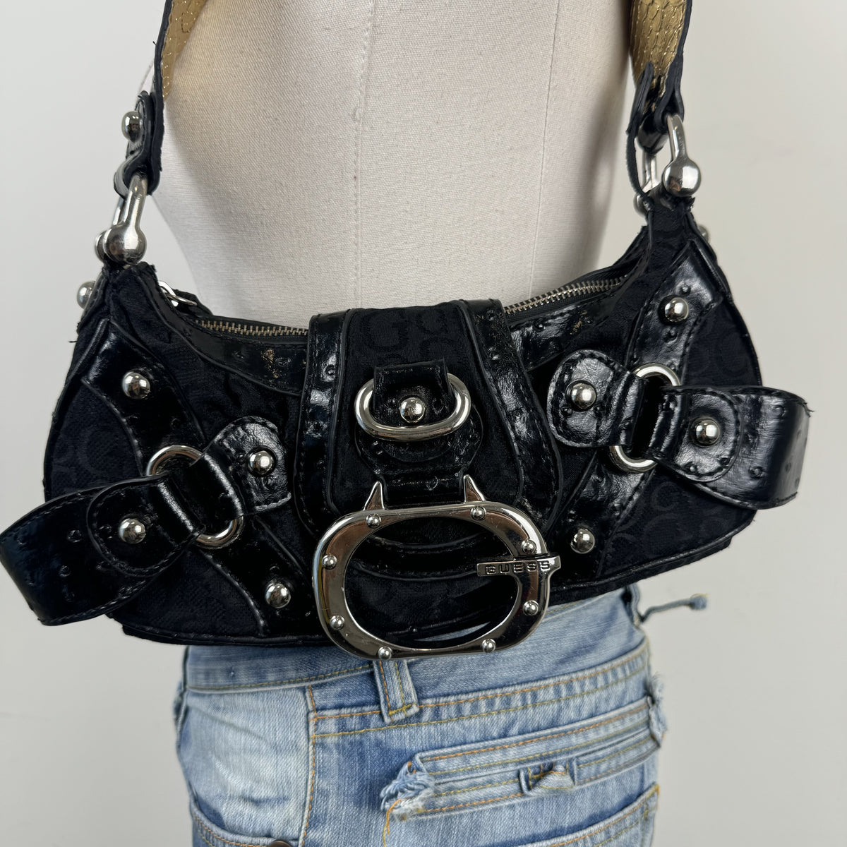 Vintage Y2K Guess Silver Studded Buckle Shoulder Bag – view 5