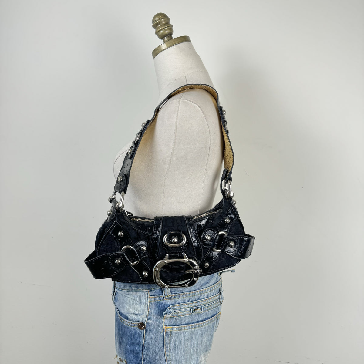 Vintage Y2K Guess Silver Studded Buckle Shoulder Bag – view 6