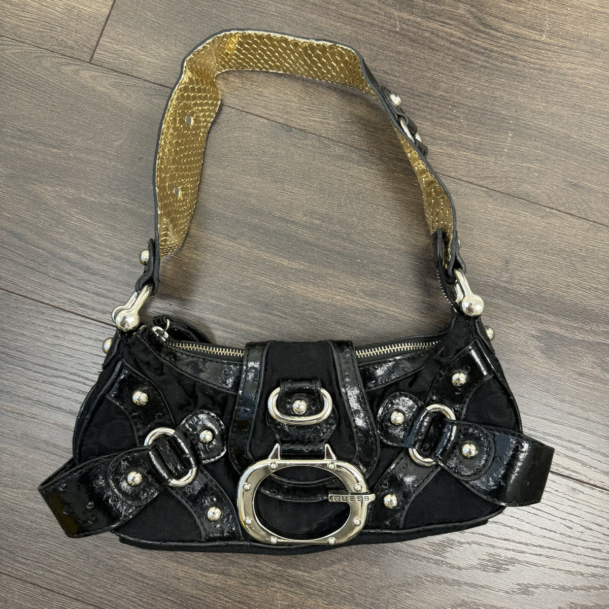 Vintage Y2K Guess Silver Studded Buckle Shoulder Bag – view 11