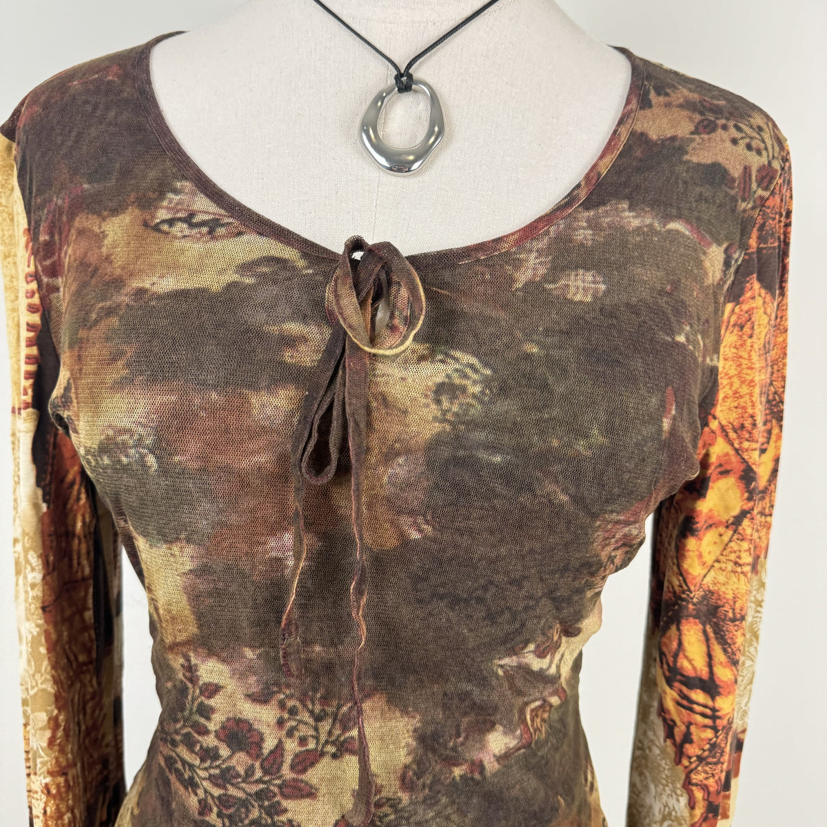 Vintage Luisa Cerano Graphic Print Mesh Bell Sleeve Top – view 10