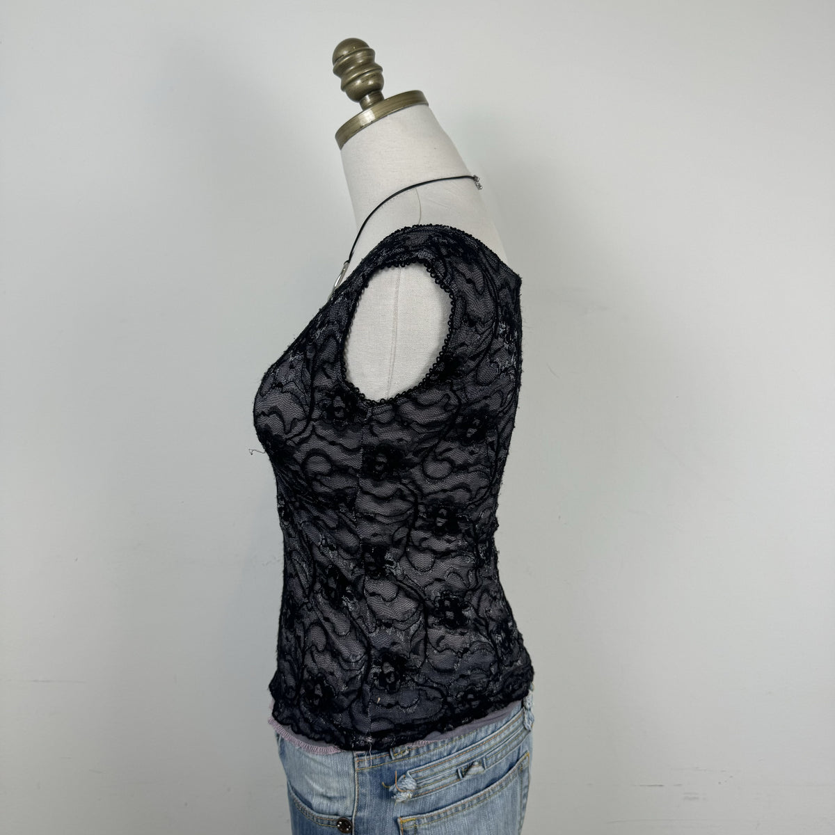 Vintage Purple & Black Lace Mesh Wrap Bust Babydoll Top – view 4