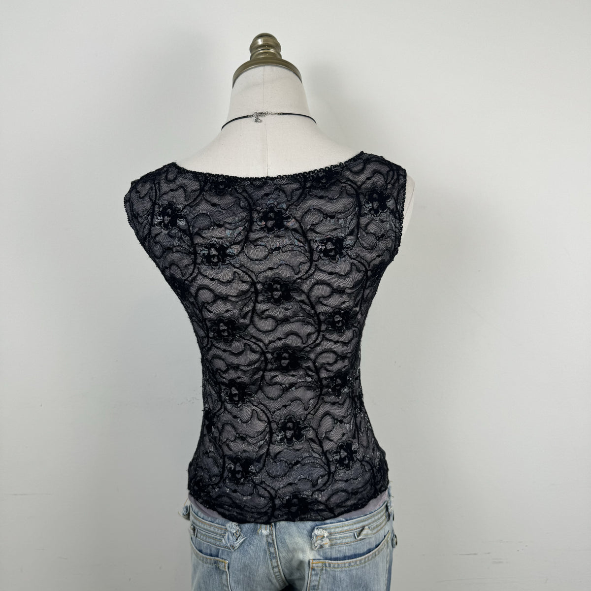 Vintage Purple & Black Lace Mesh Wrap Bust Babydoll Top – view 5