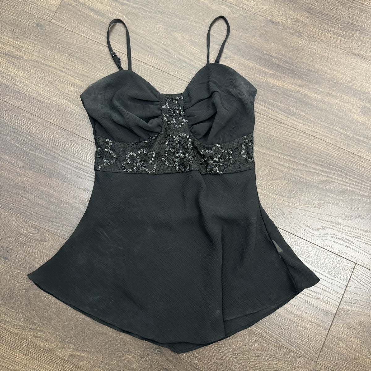 Y2K Fashionfair Black Chiffon Sequin Babydoll Cami – view 10