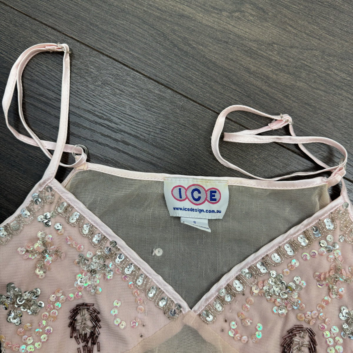 Vintage Baby Pink Peach Mesh Babydoll Cami with Beaded Bust – view 7