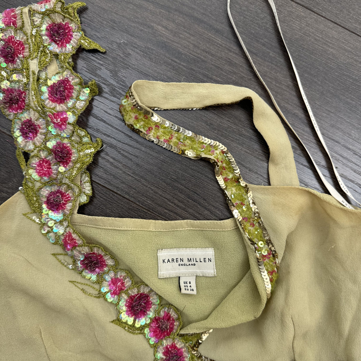 Y2K Karen Millen Green Chiffon Beaded Babydoll Cami – view 6