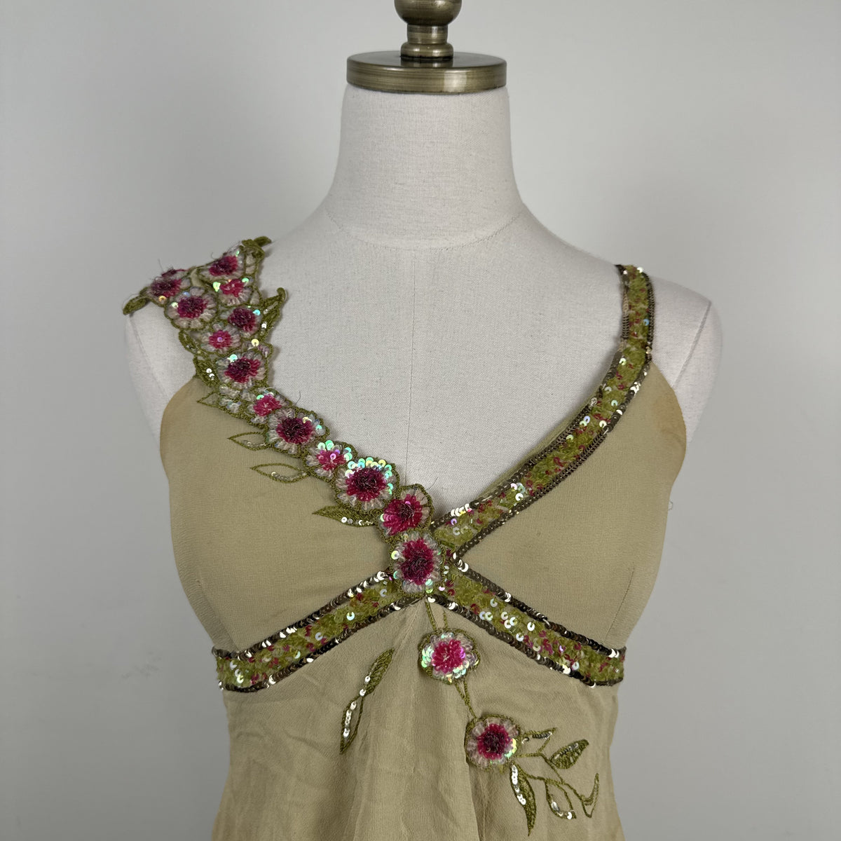 Y2K Karen Millen Green Chiffon Beaded Babydoll Cami – view 8