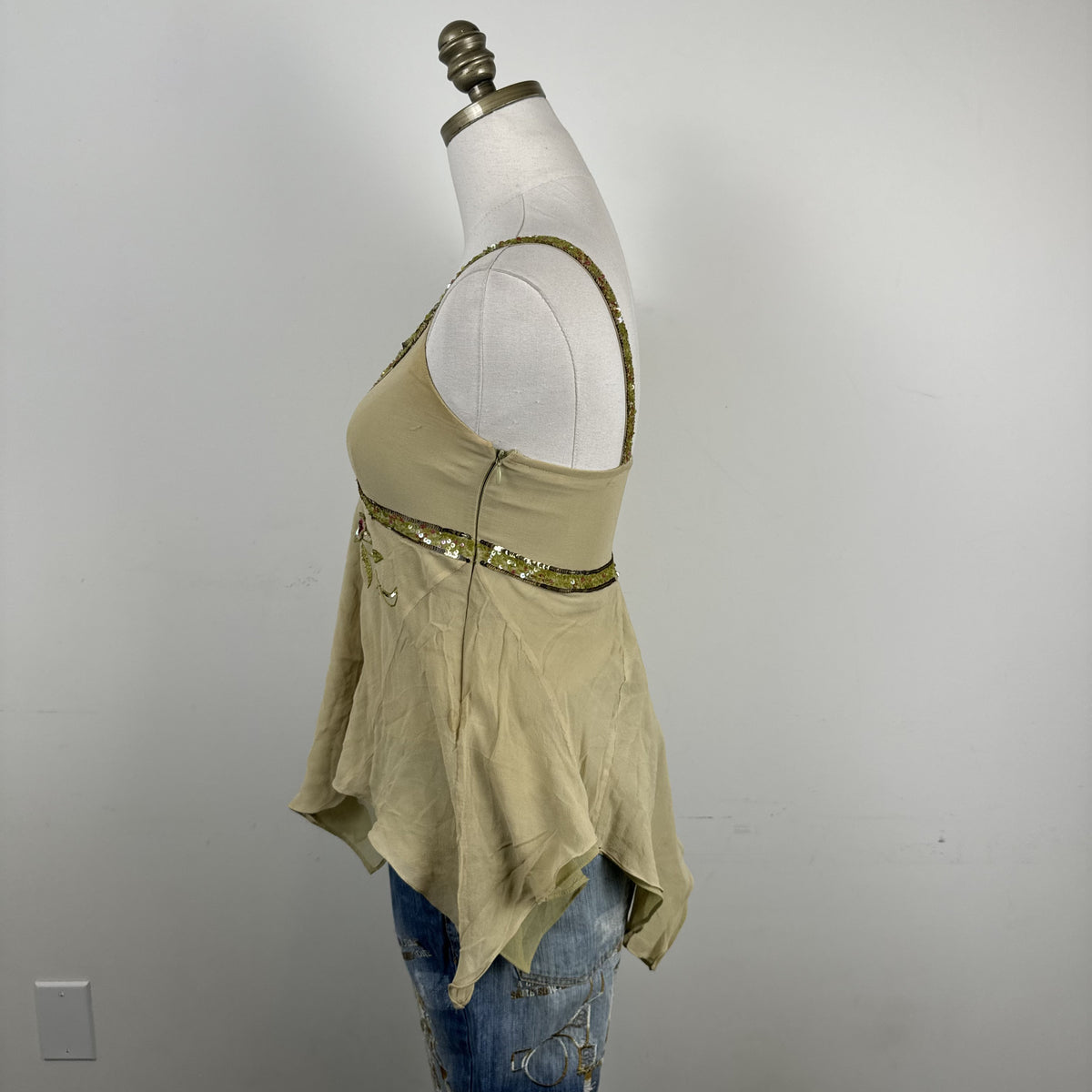 Y2K Karen Millen Green Chiffon Beaded Babydoll Cami – view 4