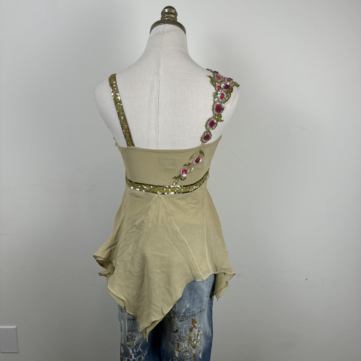 Y2K Karen Millen Green Chiffon Beaded Babydoll Cami – view 5