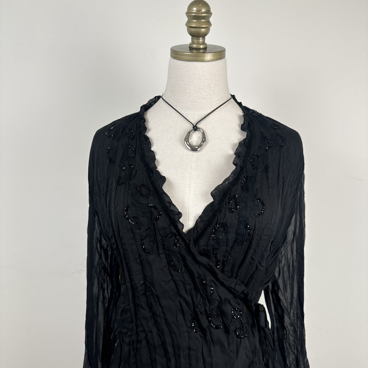 Vintage Gabriella Frattini Black Chiffon Bell Sleeve Wrap Top – view 5