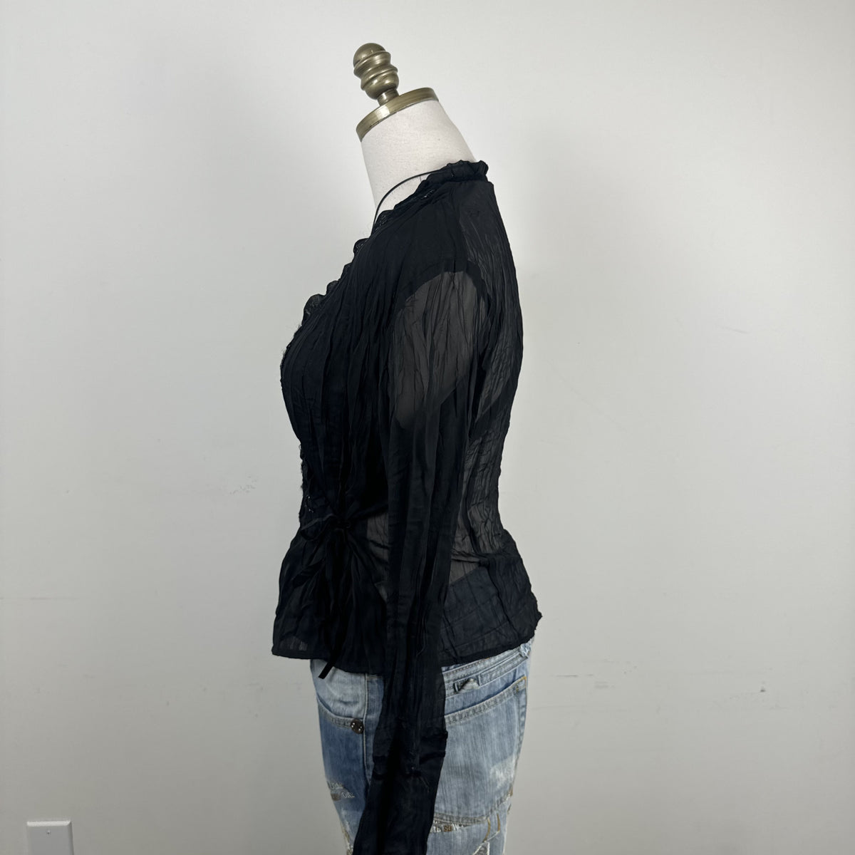 Vintage Gabriella Frattini Black Chiffon Bell Sleeve Wrap Top – view 3