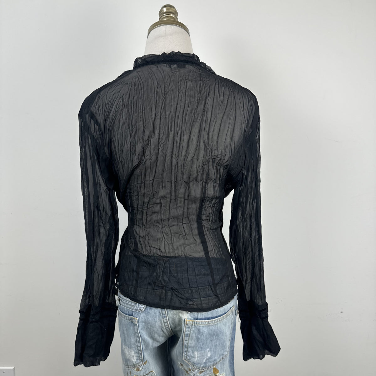 Vintage Gabriella Frattini Black Chiffon Bell Sleeve Wrap Top – view 4