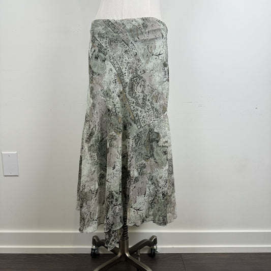 Vintage Floral Mesh Overlay Midi Skirt