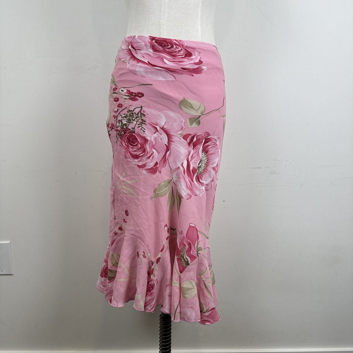 Y2K Pink Floral Mesh Overlay Mermaid Midi Skirt