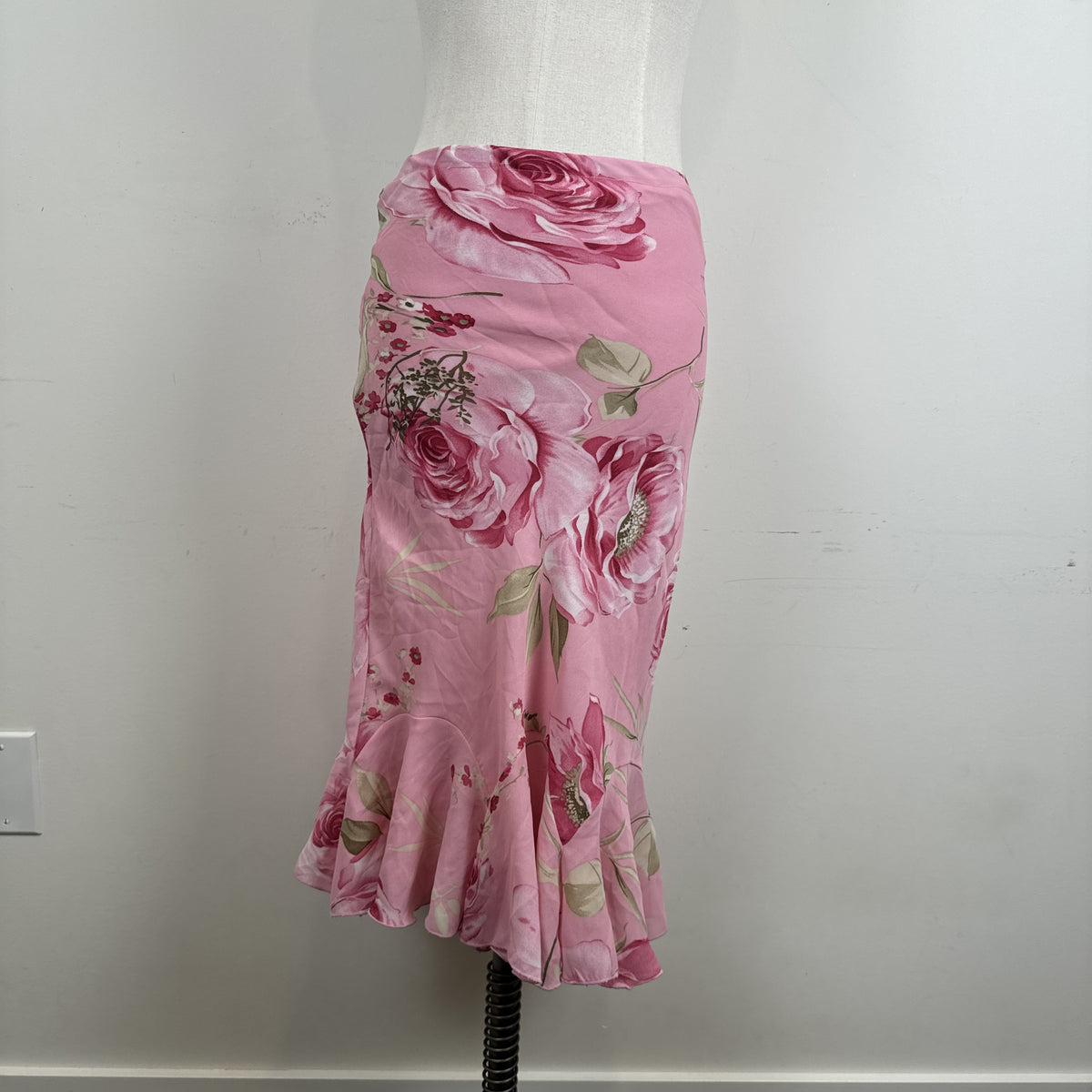 Y2K Pink Floral Mesh Overlay Mermaid Midi Skirt – view 2