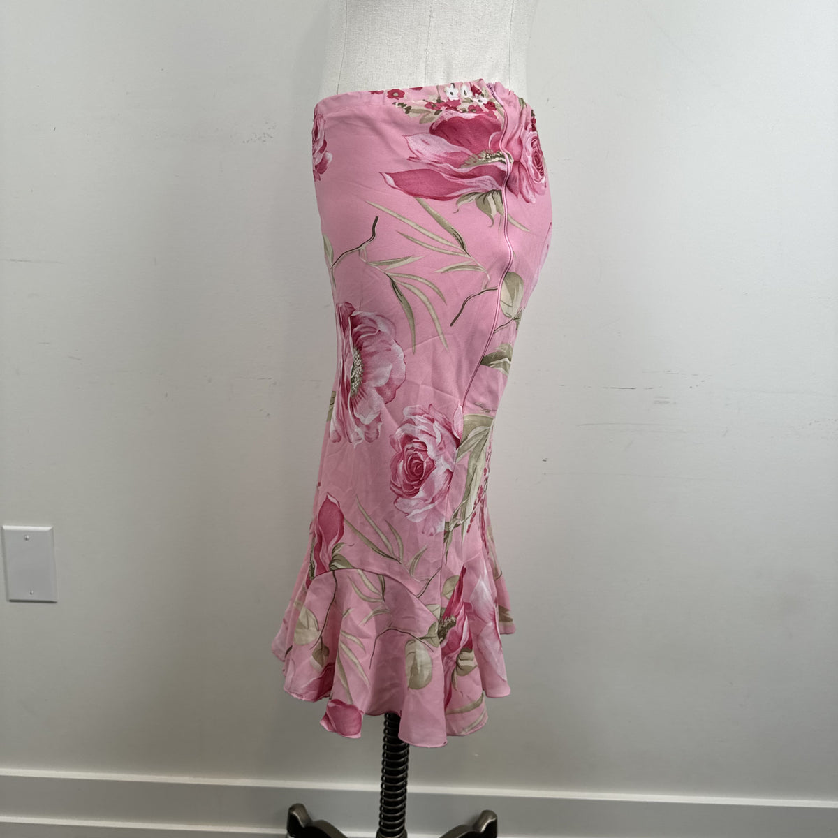 Y2K Pink Floral Mesh Overlay Mermaid Midi Skirt – view 4