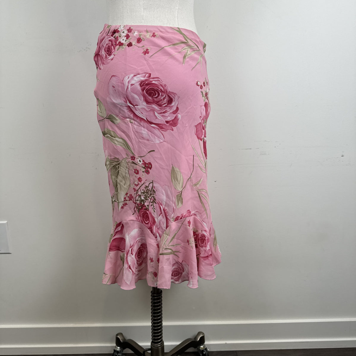 Y2K Pink Floral Mesh Overlay Mermaid Midi Skirt – view 5