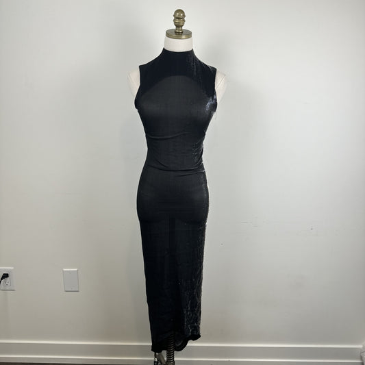 Vintage Alexander Campbell Black Semi Sheer Metallic Maxi Dress