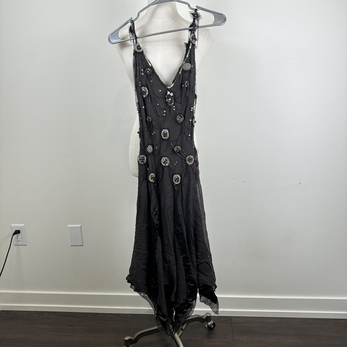 Vintage Jenny Packham Purple Taupe Silk Chiffon Fairy Pixie Cut Dress – view 11