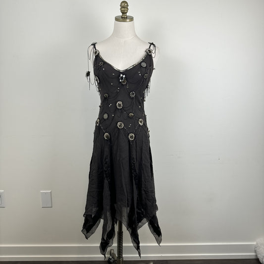 Vintage Jenny Packham Purple Taupe Silk Chiffon Fairy Pixie Cut Dress