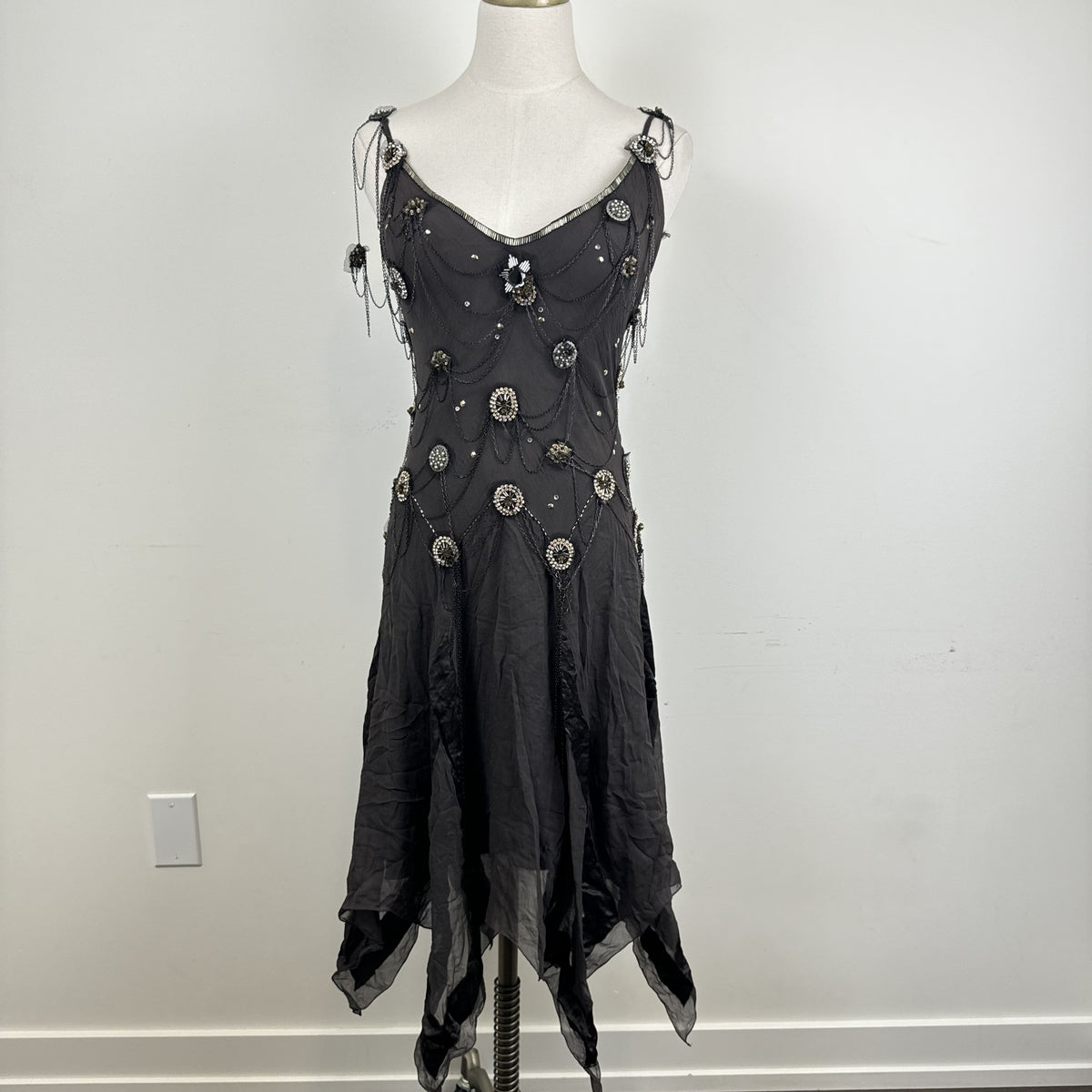 Vintage Jenny Packham Purple Taupe Silk Chiffon Fairy Pixie Cut Dress – view 2