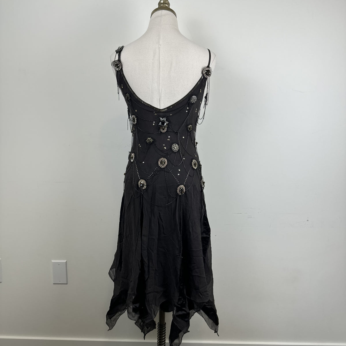 Vintage Jenny Packham Purple Taupe Silk Chiffon Fairy Pixie Cut Dress – view 6