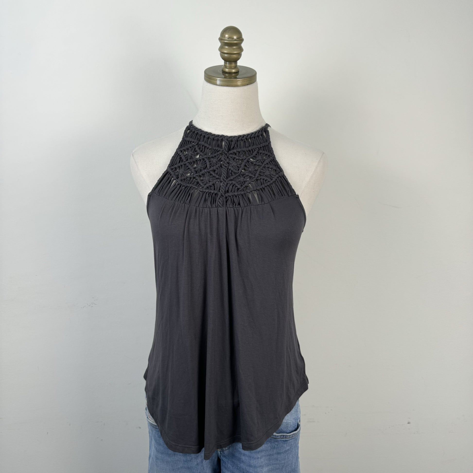 Dark Grey Crochet Halter Neck Top – view 1