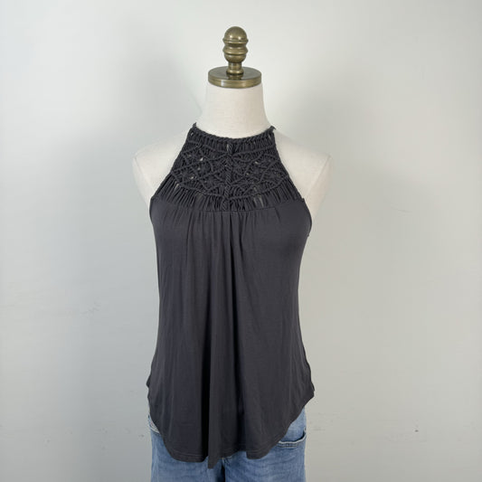 Dark Grey Crochet Halter Neck Top – view 1