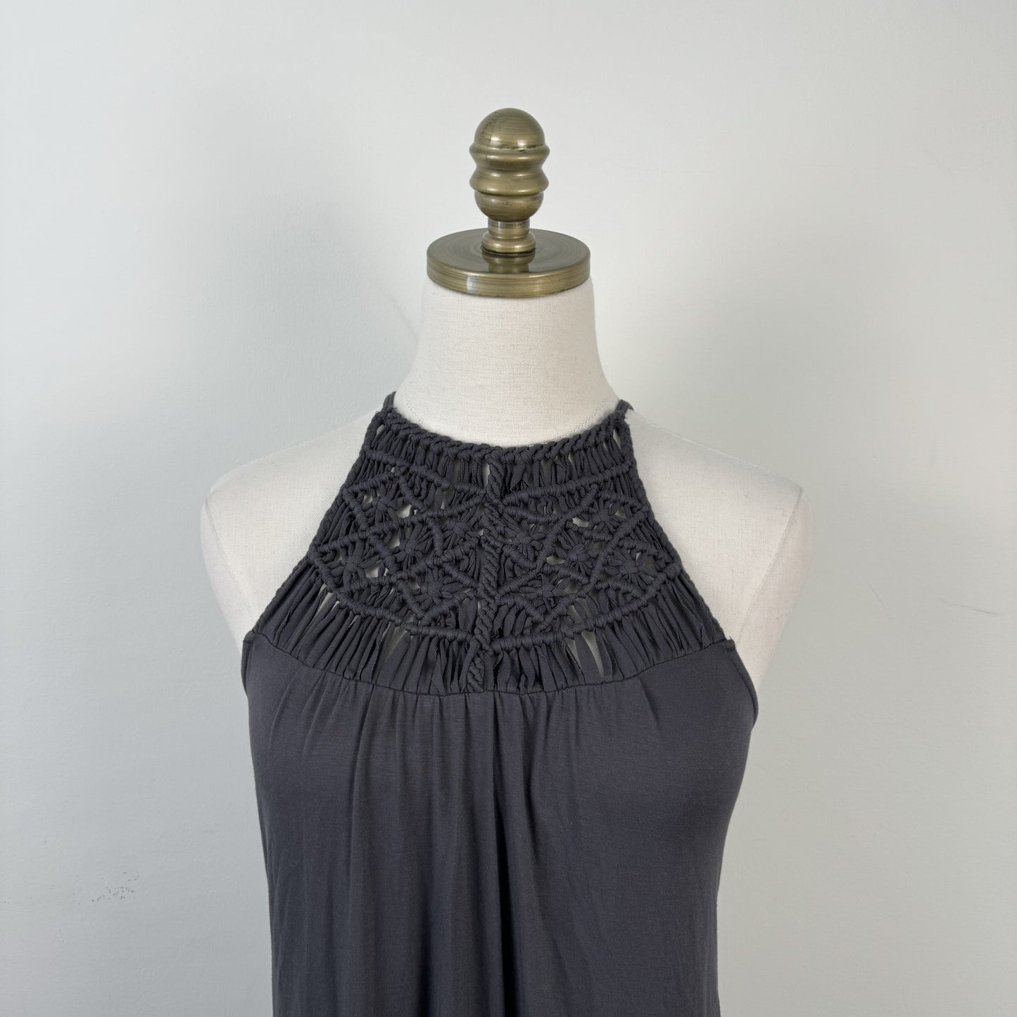 Dark Grey Crochet Halter Neck Top – view 3