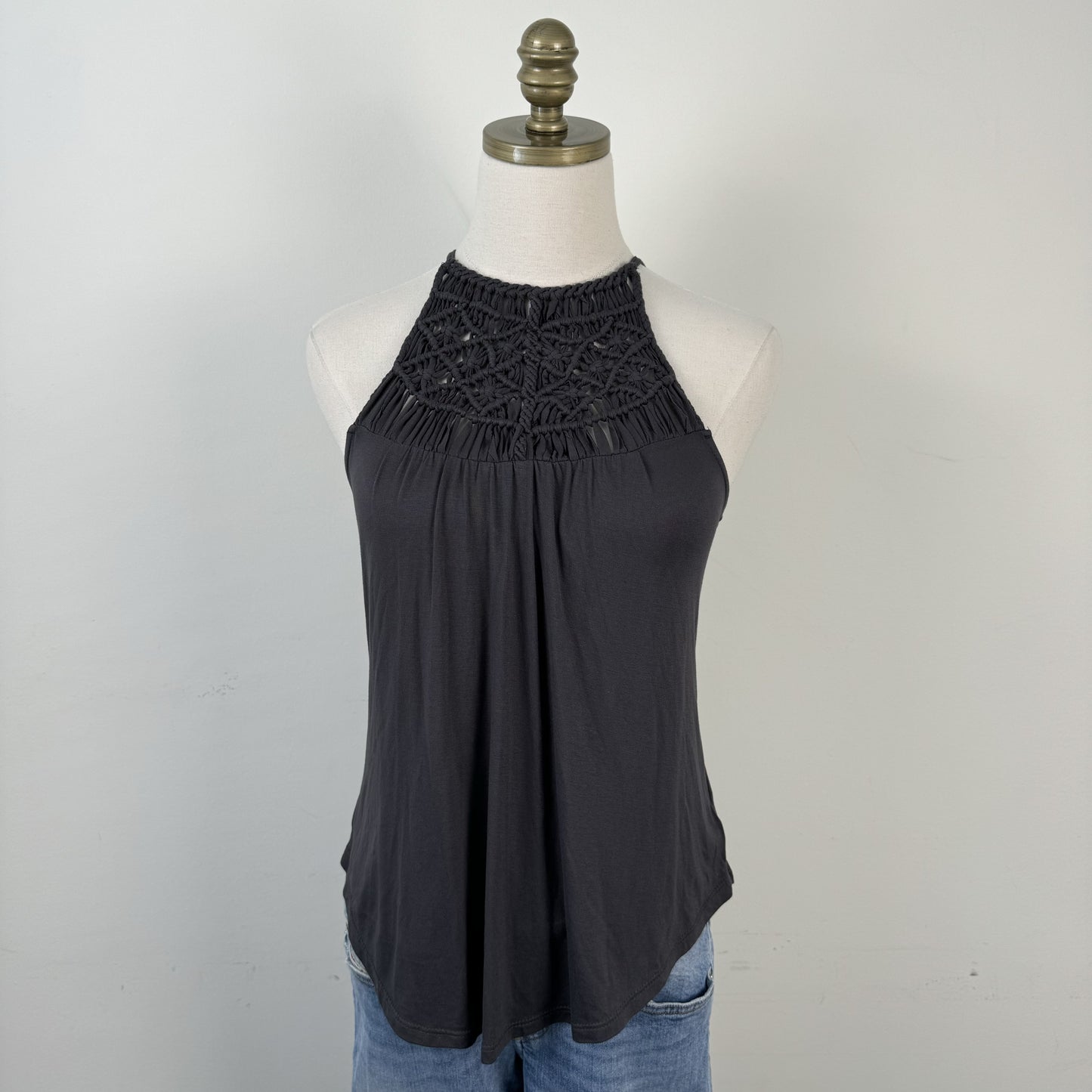 Dark Grey Crochet Halter Neck Top – view 4