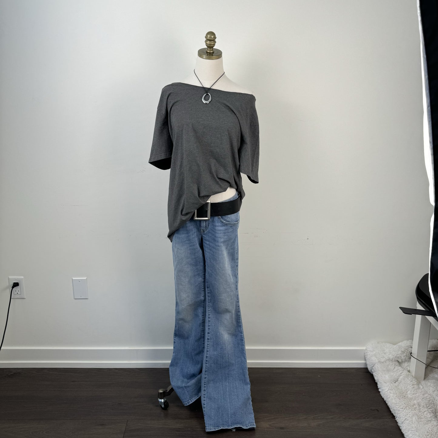 Dark Grey Oversized Off Shoulder Top – view 2